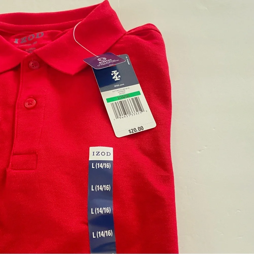 IZOD boys pique red short sleeve polo shirt size  L(14/16) NWT Uniform